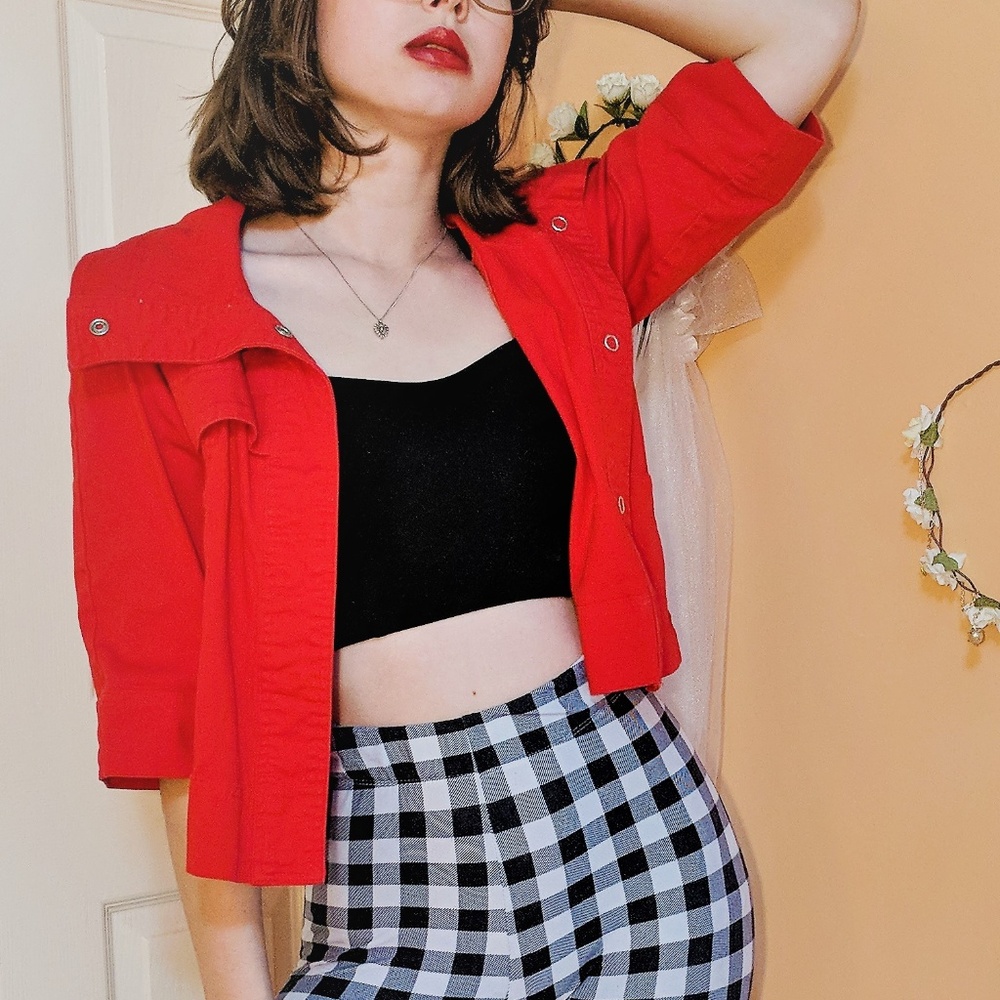 Red cropped jacket